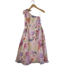 Alfred Sung Women's Scarf-Tie One-Shoulder Floral Organdy Midi Dress Size 8