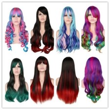 Women Long Curly Wigs Ladies Fashion Costume Hair Rainbow Wavy Party Wig
