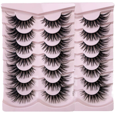 False Eyelashes Cat-Eye Fluffy Faux Mink Lashes 8D Wispy Lashes 7 Pairs +