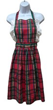 Vintage Red Plaid Ruffle Open Tie Back Apron Pinafore Cottagecore Christmas