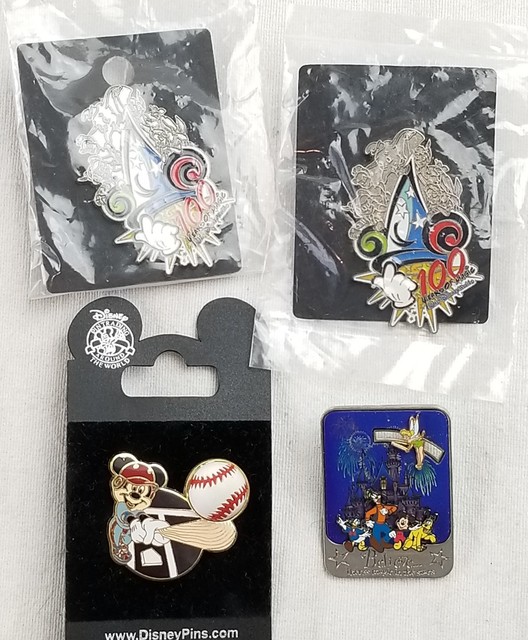 Lot Of 4 Disney Disneyland Pins 2001 Believe Slider Baseball 100 Years