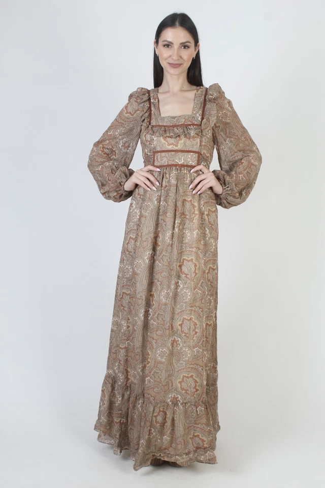 Винтажный 70-х коричневый Prairie платье пейсли психоделический коттеджкор хиппи богемное макси - Изображение 2 из 4