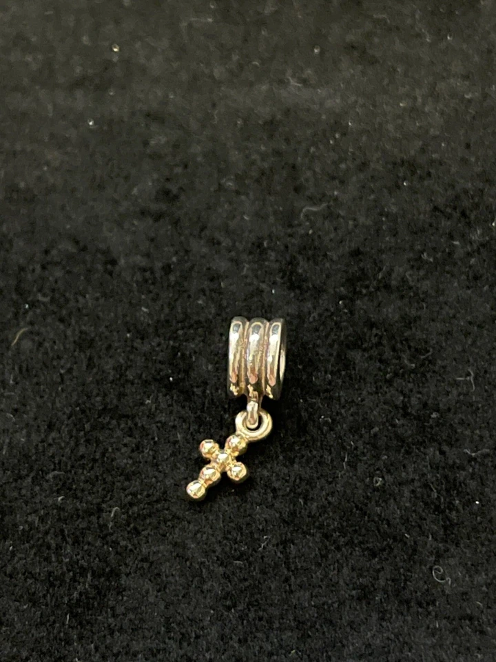 NUEVO Auténtico Colgante Cruz Pandora, Gema, Plata de Ley + Oro 14k RETIRADO Foto 4 de 4