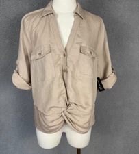 I.n.c. International Concepts Women's Linen Twist-Hem Blouse Tan Medium NWT's.