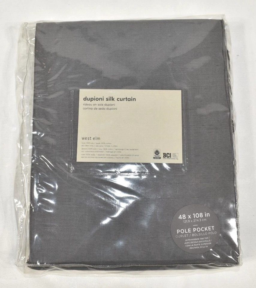 West Elm Dupioni Silk Curtains Drapes 48x108 Pewter Gray Set of 2 Cotton Lining - Image 2 of 4