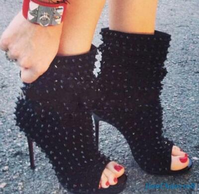 Sexy Women's Club Rivet Shoes Ankle Boots Sandals Peep Toe Stiletto Heels Spikes