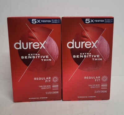 2 BoxesDurex Extra Sens Lubricated Ultra Thin Premium Condoms Reg Fit 12 Ct Each