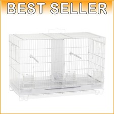 White Stackable Breeder Cage with Feeder Cups and Perch - Ideal for Small Breeds