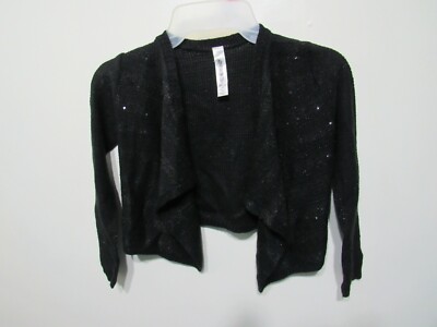 Cherokee Shrug Size XS 4-5 Girls Black Sequins Long Sleeve Waterfall Front 