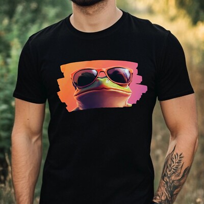 Mens Frog Sunglasses Print Cotton T-Shirt Size XS to 5XL