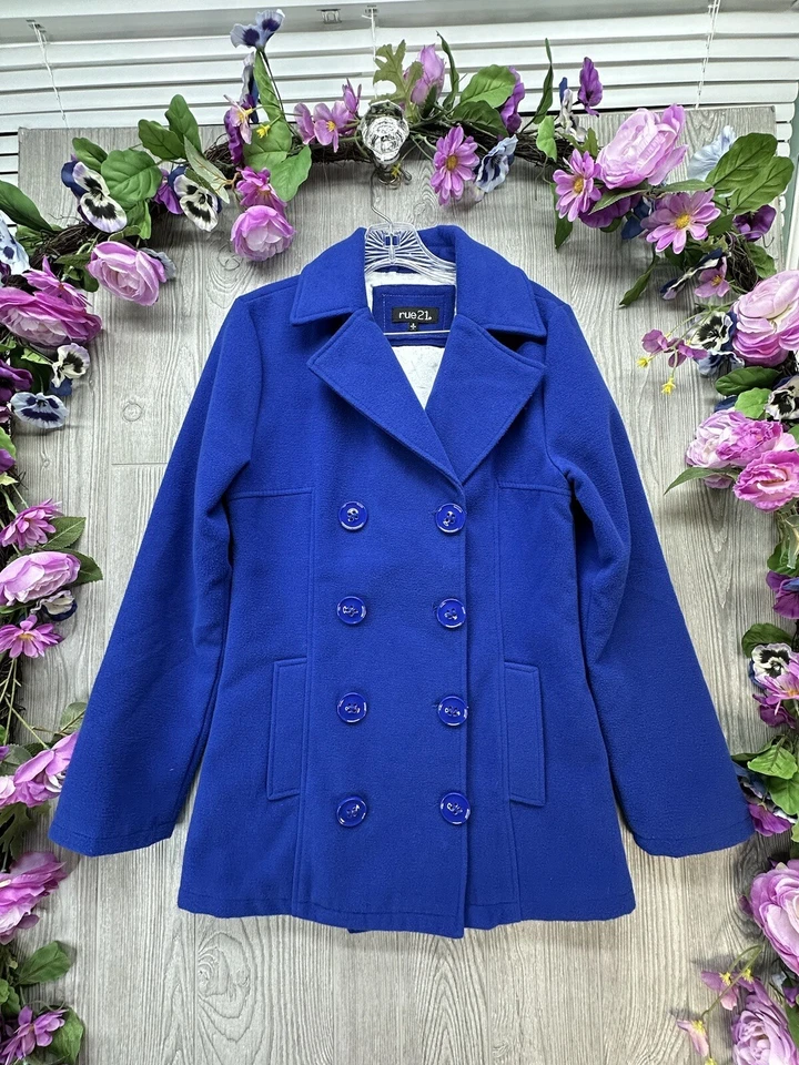 Pea Coat Womens Size Small Blue Wool Blend Double Breasted Thick Jacket - Image 3 of 4