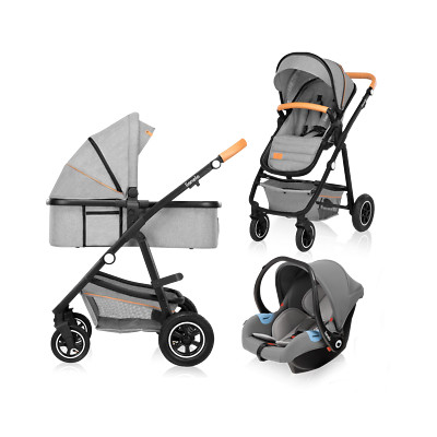 LIONELO  Kinderwagen 3 in 1 Kombikinderwagen  Auto- Babyschale  Grey Stone 