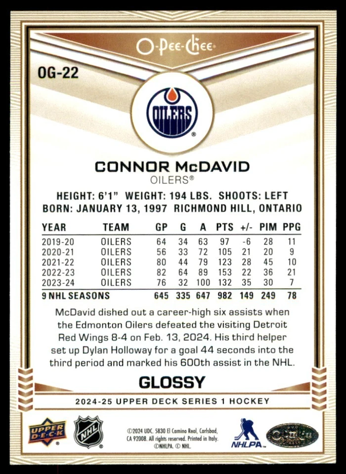 2024-25 UD UPPER DECK SERIES 1 & 2 HOCKEY O-PEE-CHEE GLOSSY CARDS  *U-Pick List* - Image 2 of 2