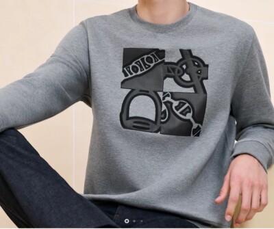 Hermès Sweatshirt mit Rundhalsausschnitt und Lederpatch ''Métallerie au Carré''