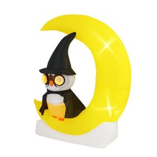Inflatable Owl on Moon LED Lighted Halloween Decoration with Large Moon and Wiza