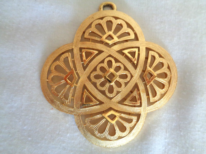 Trifari Gold Toned Textured Large Looped Pendant Signed ($4240)