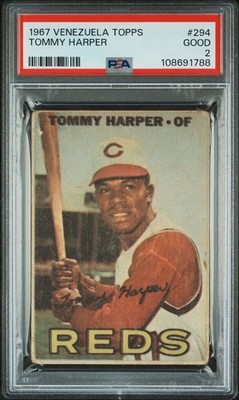 1967 Venezuela Topps Tommy Harper #294 PSA 2 GOOD Cincinnati Reds RARE Clean