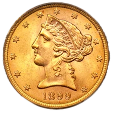 1899  Liberty Head Half Eagle - PCGS MS-64 CAC - $5 Gold CAC