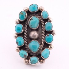 EYE CATCHER Natural Turquoise Sterling Silver Cluster Ring, US 8.5
