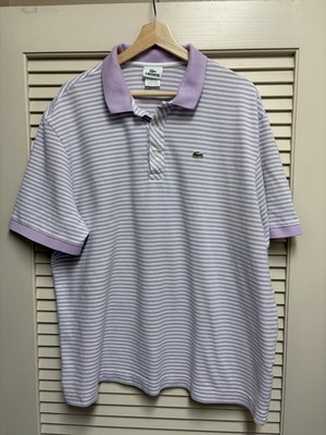 Lacoste Striped Polo Shirt Mens XL Lavender White Cotton Short Sleeve Crocodile