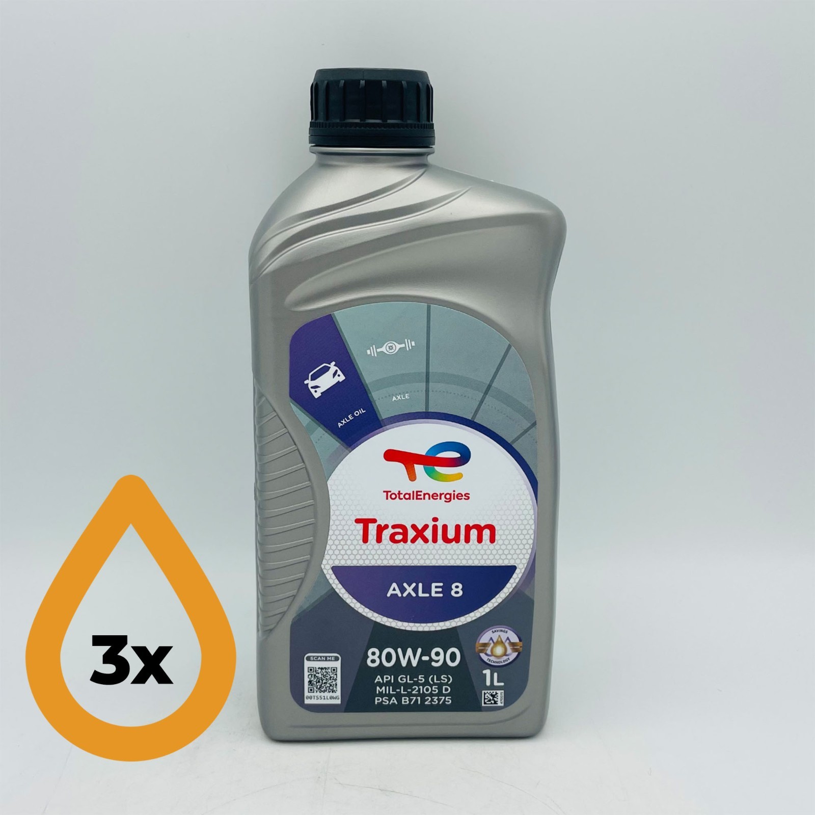 3L TotalEnergies Traxium Axle 8 80W-90 Total Gear Oil - 3 x 1 Litres