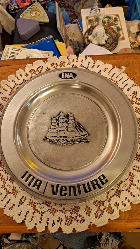 Wilton Armetale Ship Plate Columbia PA RWP Schooner Clipper INA VENTURE 11 Inch 
