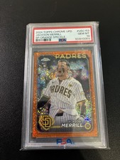 JACKSON MERRILL 2024 TOPPS CHROME UPD  SP ORANGE SPECKLE ROOKIE PSA 10 📈