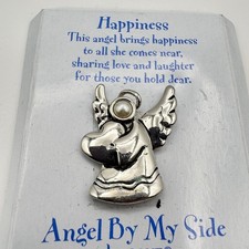 Vintage Y2K GANZ Angel By My Side Brooch Pin Happiness Faux Pearl Silver Tone