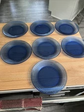 (692)   7 Forte Crisa Cobalt Blue Glass Salad Plates 7" Mexico