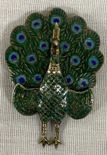 Vintage Siam Sterling Silver & Enamel Peacock Pin or Brooch - Shelf Decor