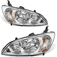 Clear Lens Chrome Housing Amber Pair Headlight For 2004-2005 Honda Civic 2/4Dr