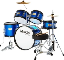 Mendini Kids Starter Drum Set 5 Piecew/ Bass, Toms, Snare - Blue Metallic