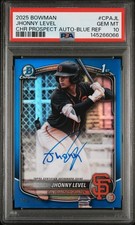 2025 BOWMAN CHROME PROSPECT AUTOS BLUE REFRACTOR JHONNY LEVEL 105/150 PSA 10