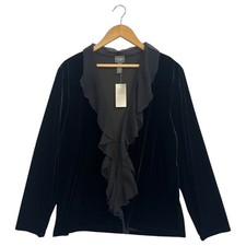 New Chicos Jacket Womens 2 Black Velvet Chiffon Ruffle Open Fairy Whimsigoth