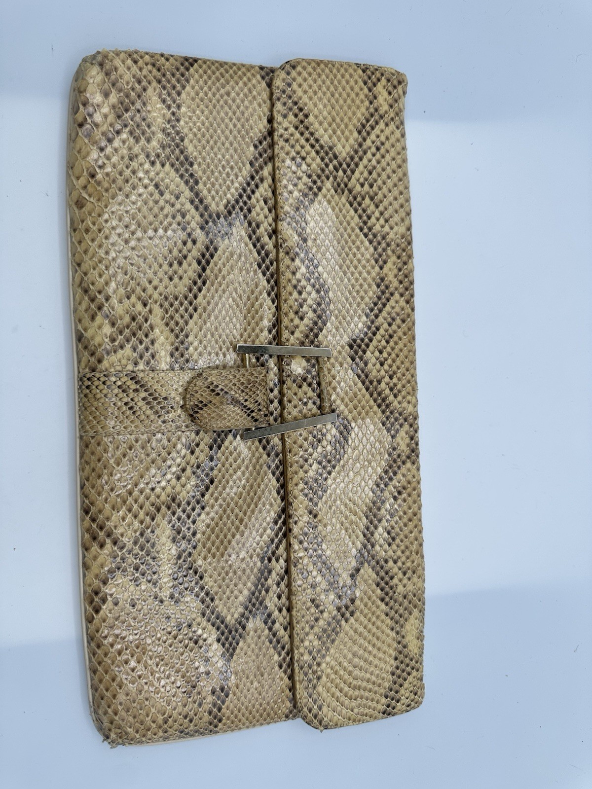 Vintage Marcel Snakeskin Python Print Chain Clutc… - image 3