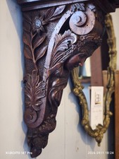 ancienne console murale bois sculpte main xix em etagere 30x20x10 cm