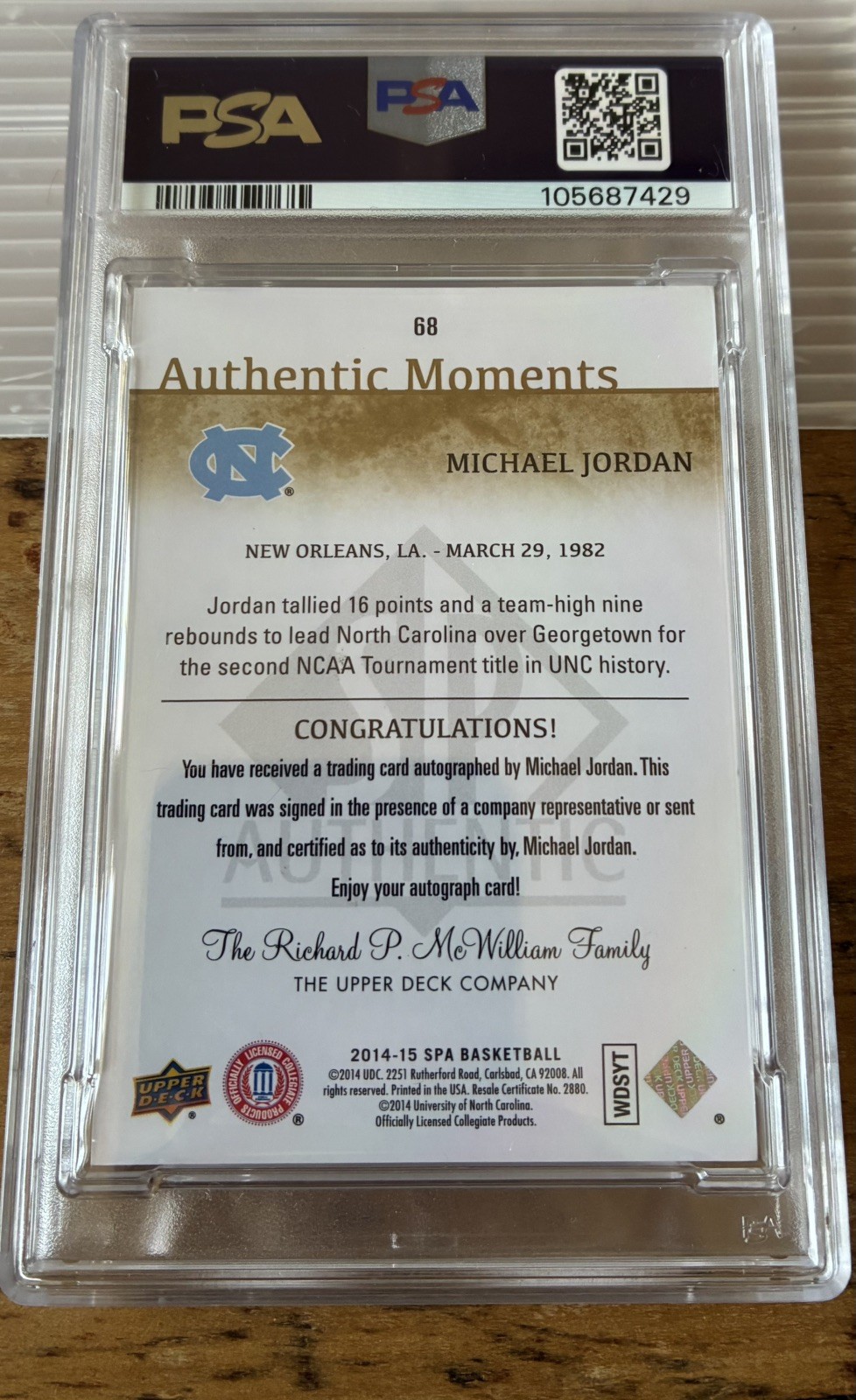 2014 Upper Deck SP PSA authentic with a 10 auto on card by Michael Jordan view 2
