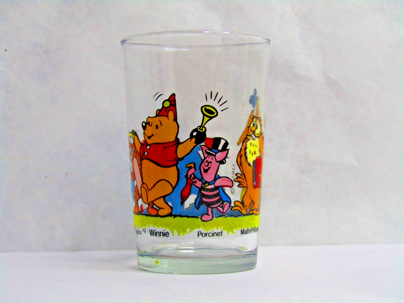 Rare French Disney Winnie The Pooh Tigger Piglet Eeyore Mustard Juice Glass