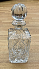 Vintage Crystal Cut Glass Square Whisky Brandy Decanter & Stopper 750ml, 1.6kg