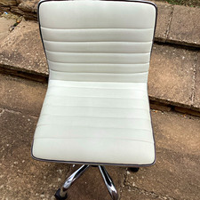 White Faux Leather Padded Swivel Desk Office Chair, Chrome 5-Star Base