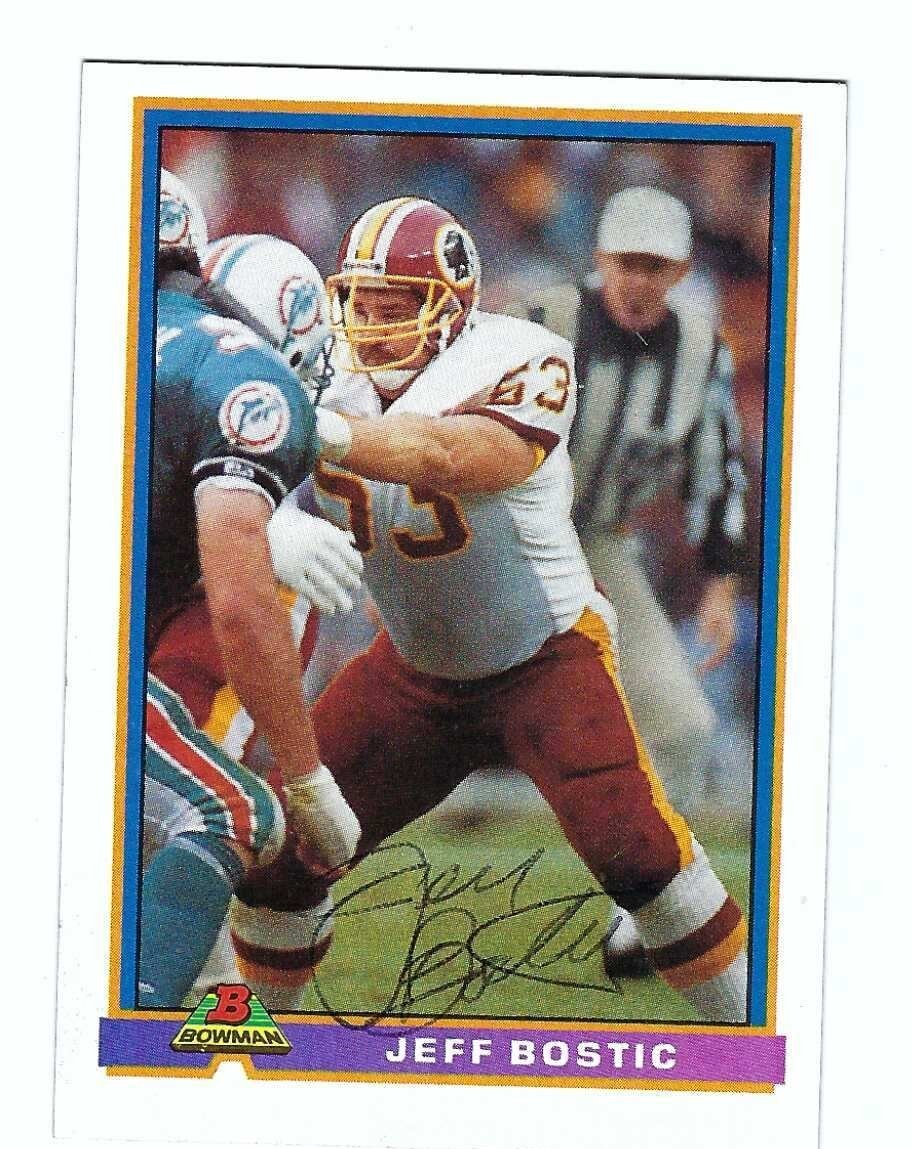 Signed  Jeff Bostic Washington Redskins 1991 Bowman Football Card #534 - COA