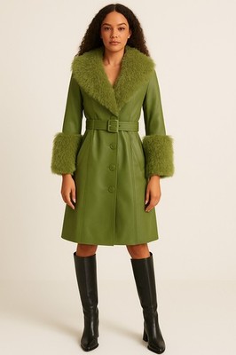 Saks Potts Foxy Mantel - grünes Lammleder und Lammfell - Größe 1 (UK 8) 