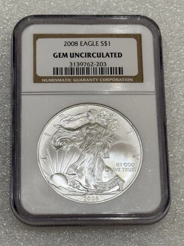 2008 Silver Eagle NGC Gem Uncirculated ~ Brown Label ~ NO SPOTS