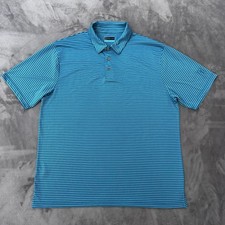 PGA Tour Shirt Mens XL Blue Striped Golf Polo Short Sleeve Performance Polyester