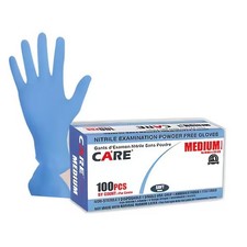 Care Disposable Gloves, 3 mil Palm, Nitrile, L, 100 PK, Blue