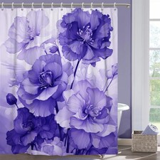 Purple Shower Curtain for Bathroom Rose Floral Shower Curtain Set with Hooks ...