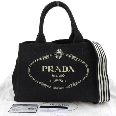PRADA Bag: Canapa Tote 1BG439 Black W29×H19.5×D16cm w/strap dust bag card;