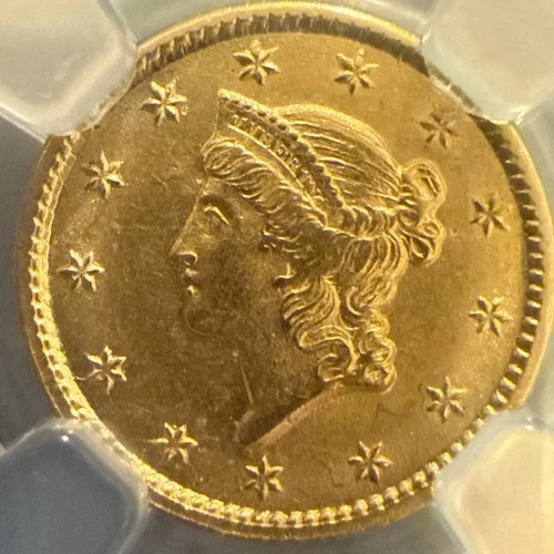 1851 NGC MS62 Gold Dollar $1 Liberty Princess Head Coin - VaultBox Holo Core