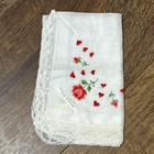 Vintage Embroidered Roses Valentine Handkerchief Lace Trimmed from Switzerland