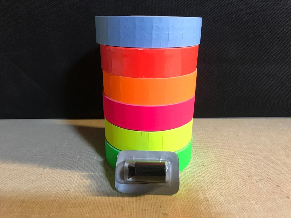 1131 Style Monarch labels yellow-green-pink-blue-orange-red.& 1 ink- roller